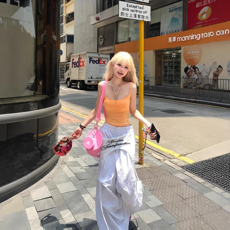 Stacked Design Straps Paratrooper Pants Women's Spring Summer Loose Casual Pleated Wide-leg Pants Jazz Dance Pants