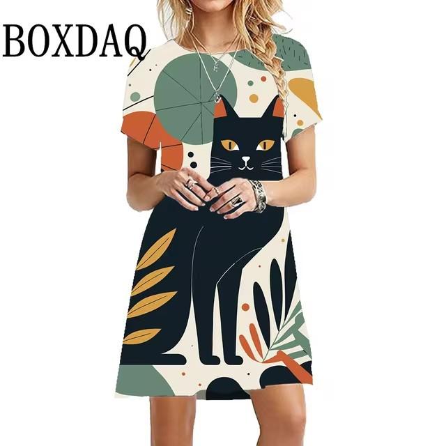 3D Digital Printing Dresses Women's Summer Short-sleeved O-neck Casual Loose Dress