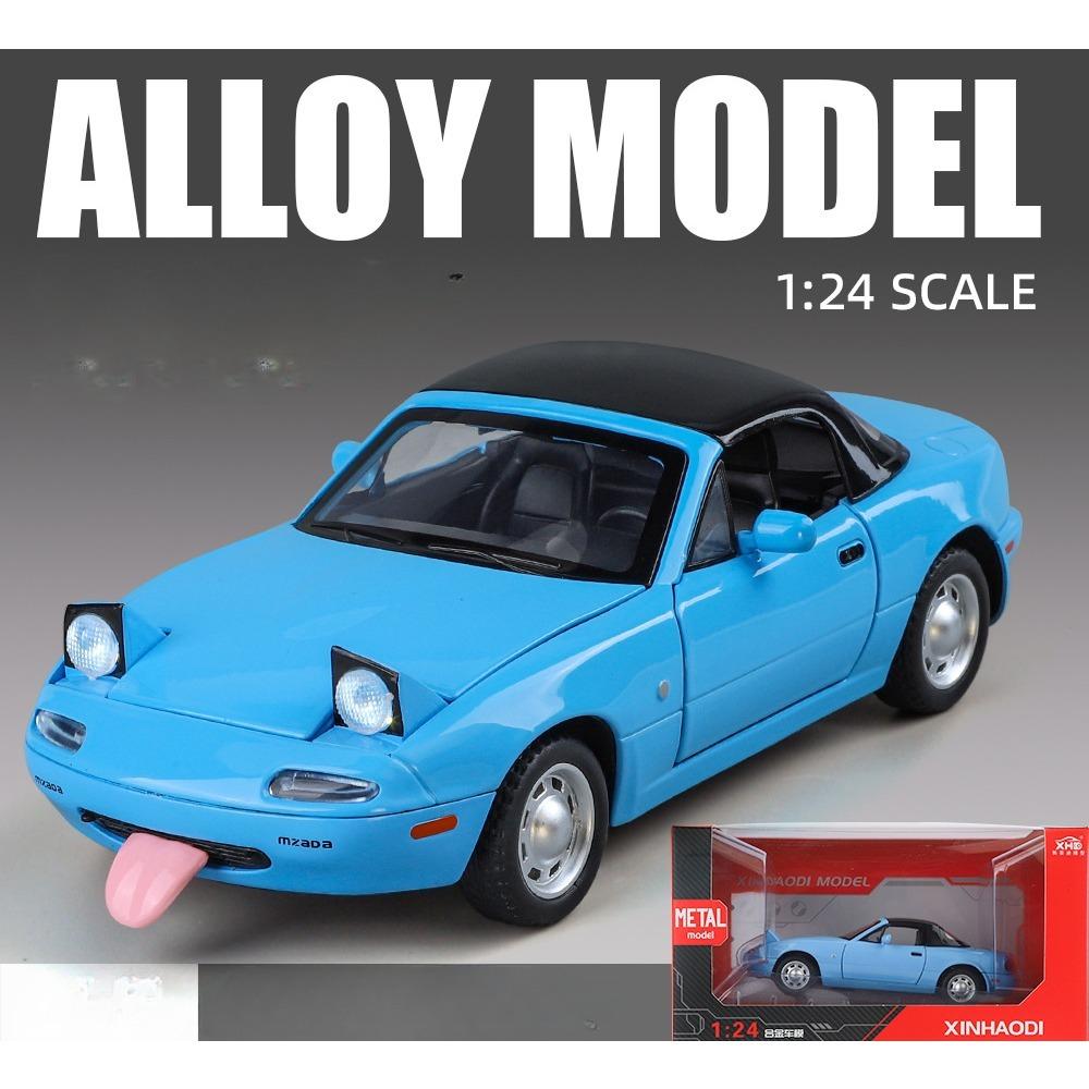 1/24 Mazda Miata MX5 Roadster Toy Car Model Diecast Alloy Metal Miniature Vehicle Model Sound & Light Collection Gift for Boy