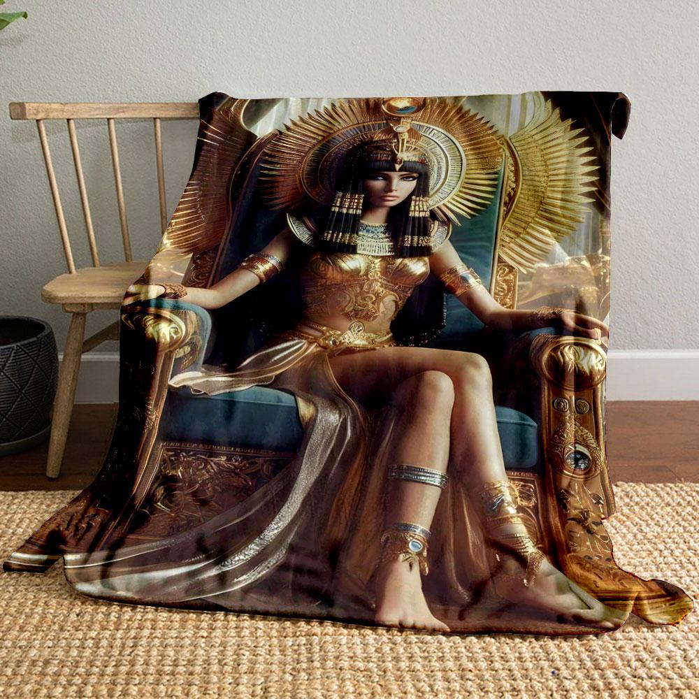 Egyptian Goddess Golden Winged Throne Bedroom Blanket for Livingroom Couch Lunch Break Soft Throw for Friend's Festival Gift