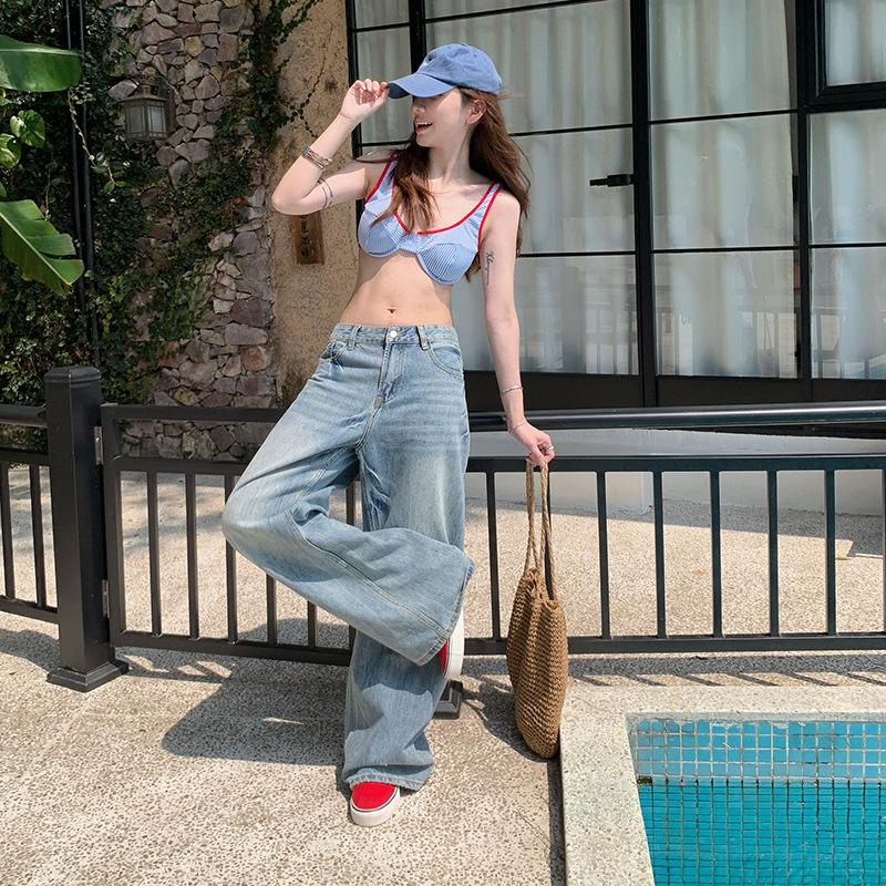American retro washed wide-leg pants summer and autumn new high-waisted loose wide-leg pants versatile straight-leg women