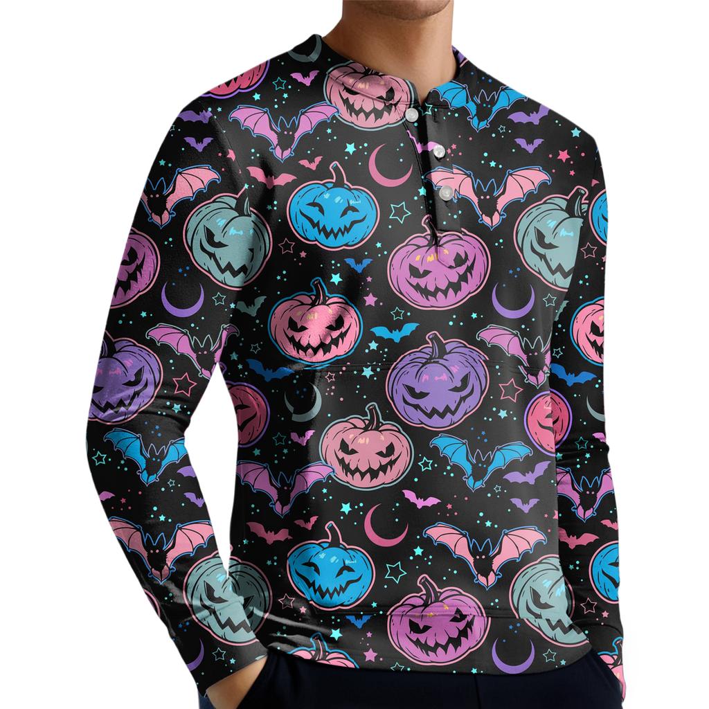 Pánská ležérní mikina na knoflíky, módní potištěná košile s dlouhým rukávem, pulovr