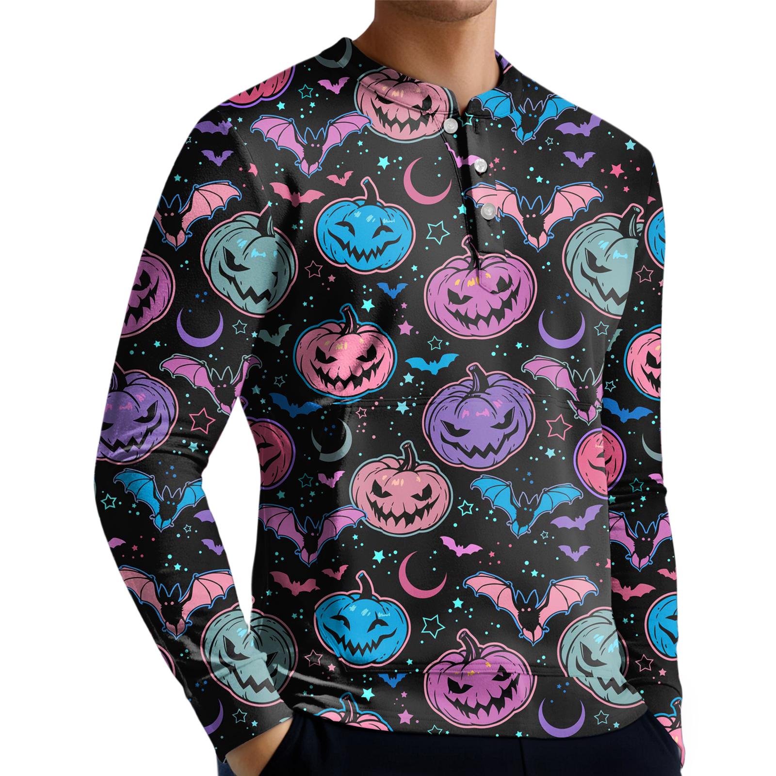 

Мужской повседневный свитшот на пуговицах, модная футболка с длинным рукавом с принтом, пуловер M фиолетовый