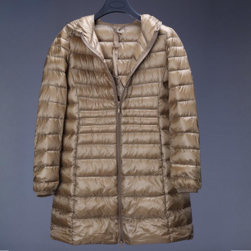 Women's Long Hooded Puffer Down Jacket - Ultra-Light Style