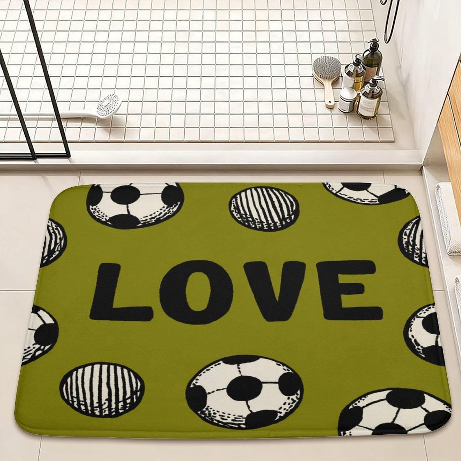 

Love Soccer Door Mat – Green Football Pattern with Bold LOVE Text, Sporty & Playful Entryway Mat for Bathroom, Kitchen 40x60cm16x24in