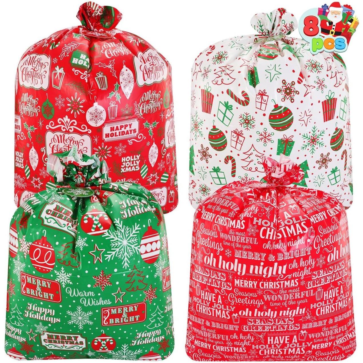 

JOYFY 8 Jumbo Christmas Goody Gift Bag 44” X 36” with Gift Tags for Holiday Treats Oversize Xmas Giant Gifts Bag 44x36inch