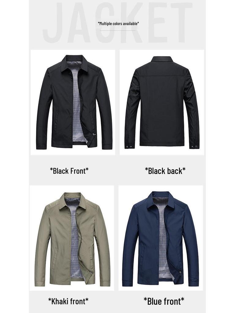 Men's Lightweight Jacket - Spring/Autumn Business Casual, Turn-Down Collar for Middle-Aged & Elderly.