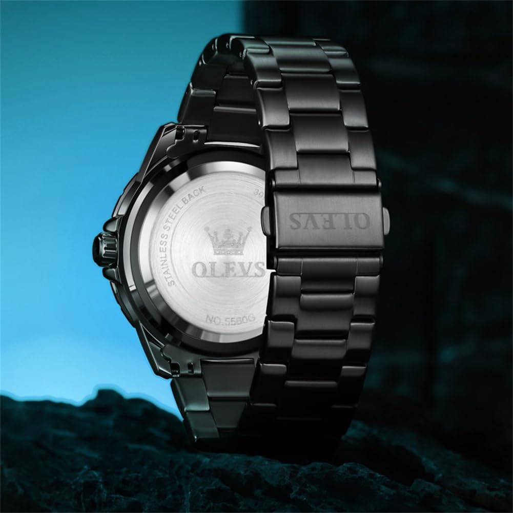 OLEVS Men's Quartz Watch, Popular, Stylish, Cool, Multi-Function Watch, Stainless Steel, Waterproof, Luminous, Date, Analog, Fashionable, Student,