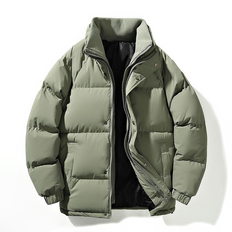 Winter Outdoor Couple Stand-up Collar Casual Cotton-padded Jacket High-quality Fashion Couple Simple Solid Color Green and Young Cotton-padded Jacket