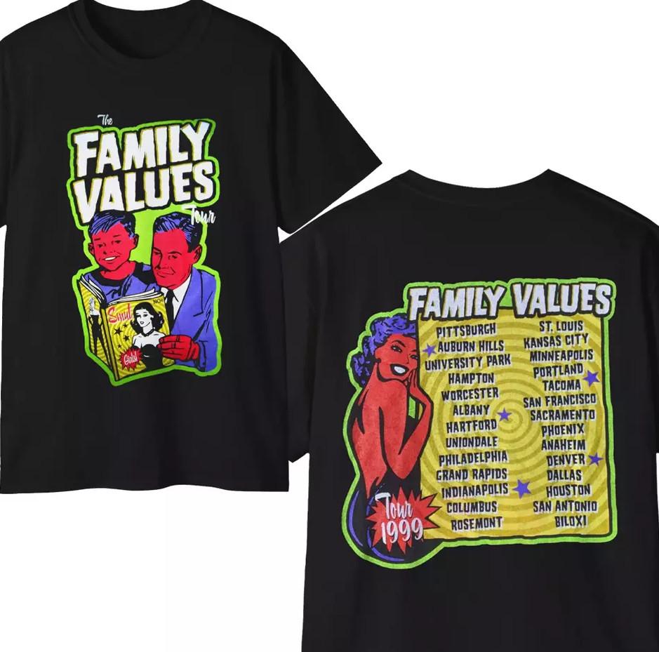 Редкая винтажная футболка с тура Family Values 1999 года, двусторонняя L