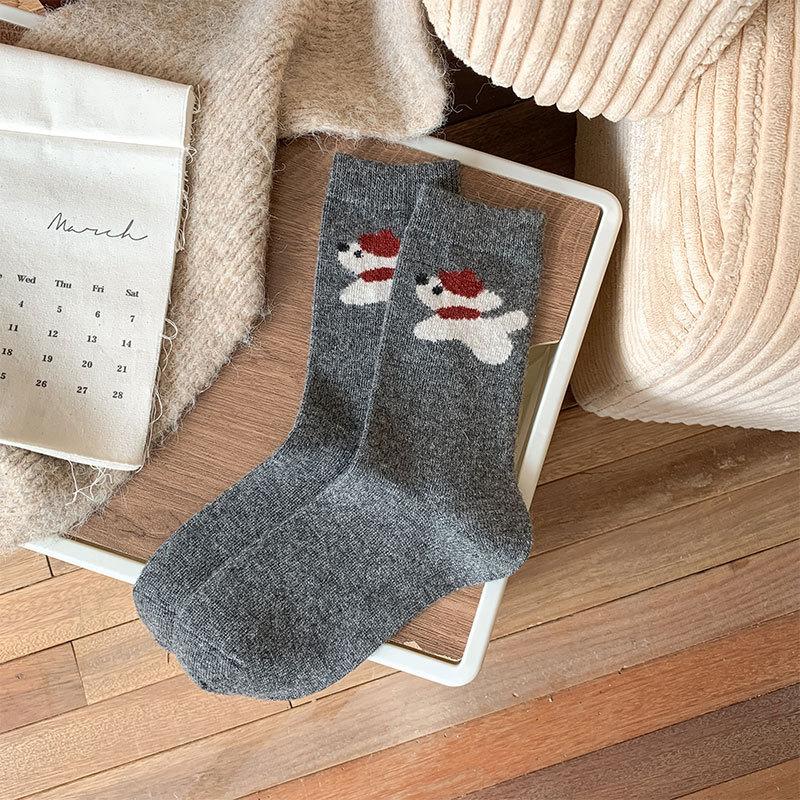 Wool Socks Children Cute Beret Cartoon Puppy Medium Tube Socks Versatile Thickened Wool Warm Pile Socks