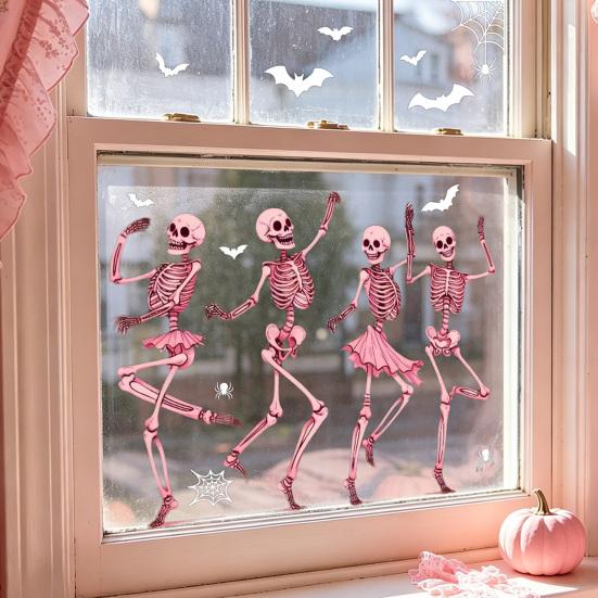 Decorative Seasonal Ornaments Halloween Ghost/Skeleton Static Window Clings, PVC Waterproof Glass Stickers, Pvc Decals Removable for Home Party