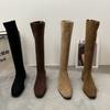 Coarse Heel Suede Elastic Boots But Knee Boots Women's Shoes Autumn and Winter 2025 New Rear Zipper Tall Thin Boots