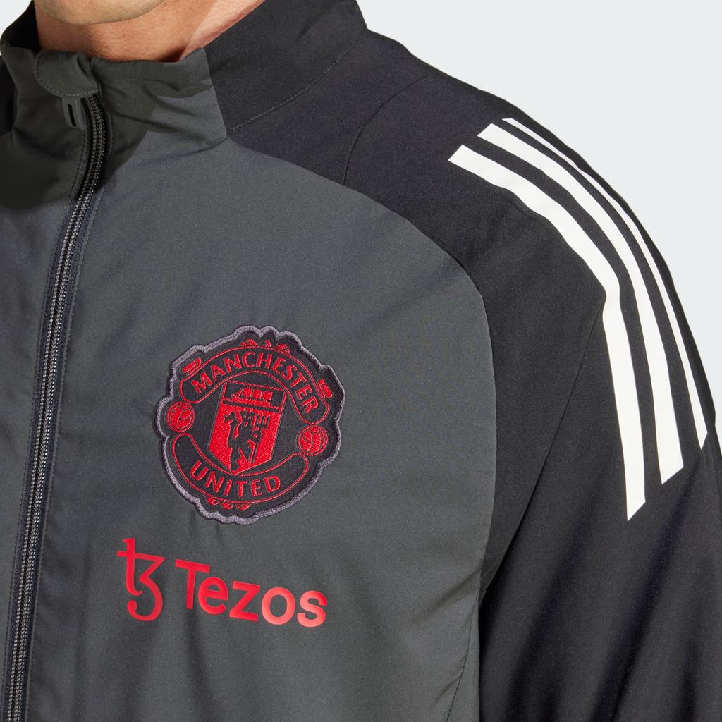 adidas Manchester United European Presentation 2024-25 Striped Stand Collar Zip Long Sleeve Jacket Men Jacket IS8081