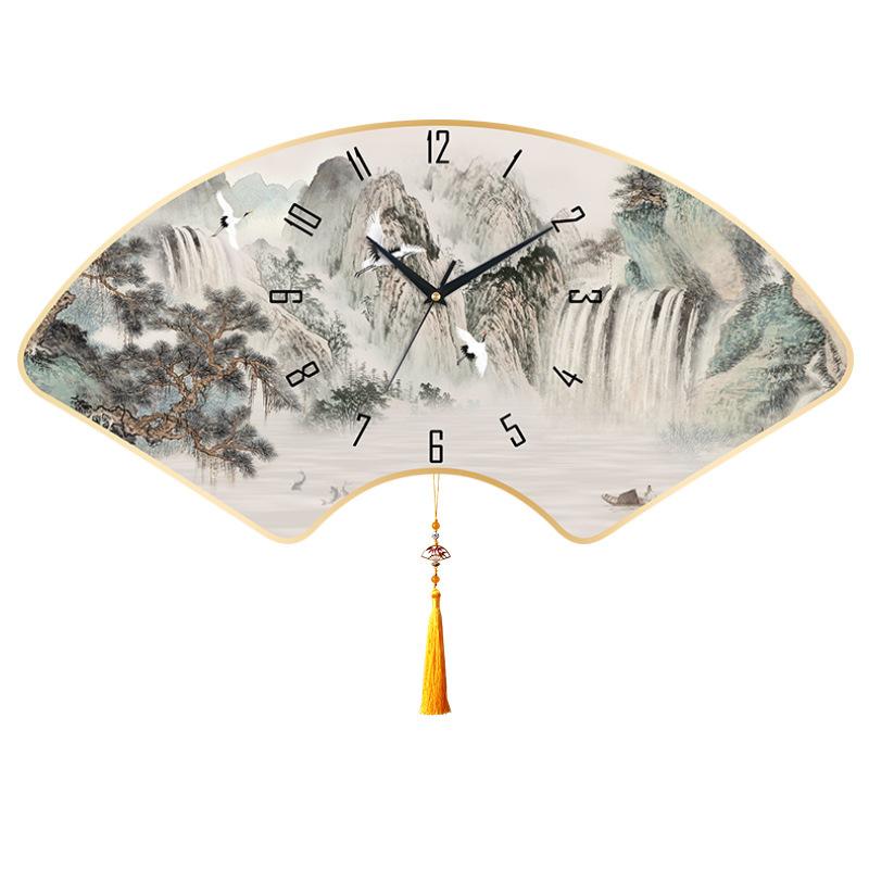 

Новые настенные часы в китайском стиле, бесшумные, для дома, гостиной, кварцевые, настенные часы для спальни, часы с календарем, креативные часы в форме веера Sector 23 (tassel)