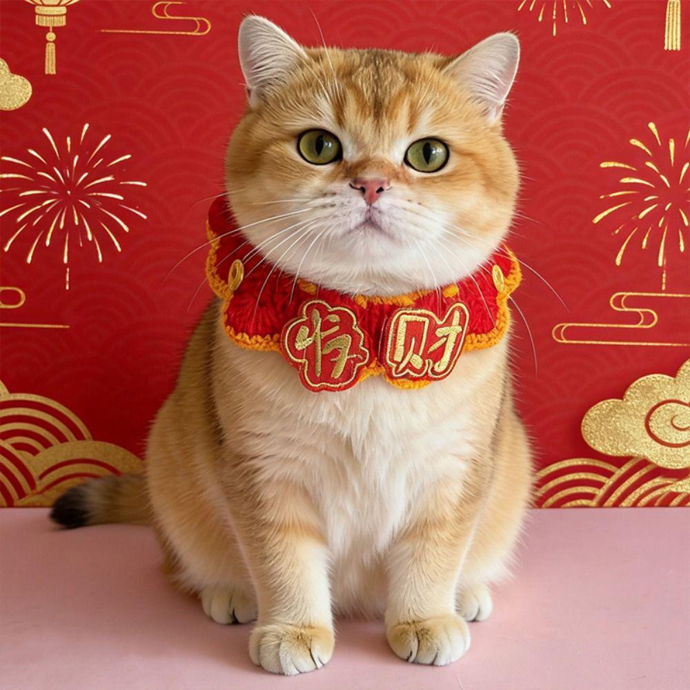 Festive Gifts Cartoon Chinese Style Pet Scarf Handmade Red Cat Knitted Scarf Funny Adjustable New Year Dog Costume Pet Costume