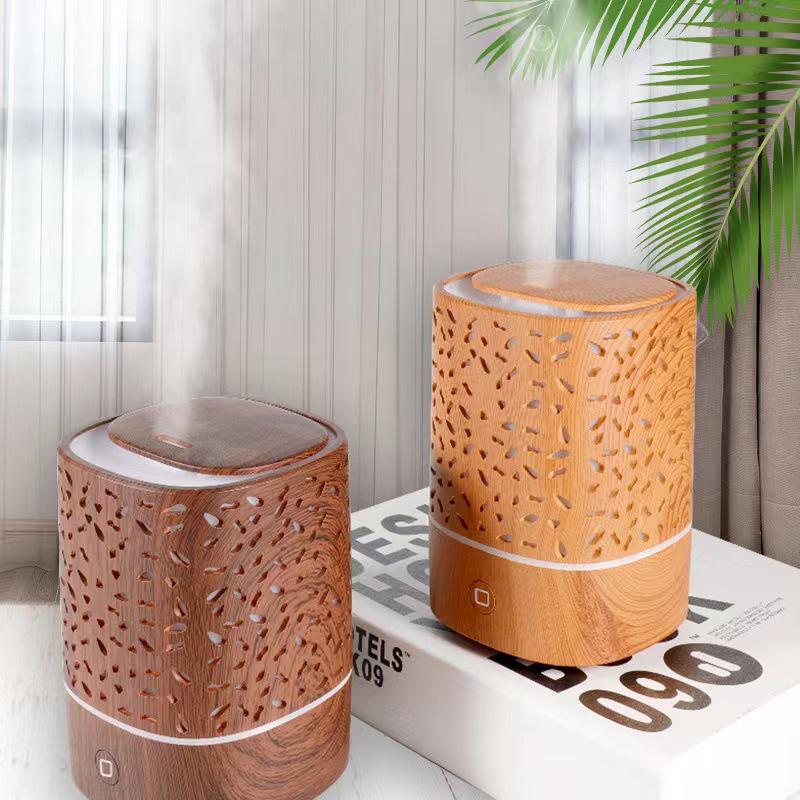 Wood Grain Aroma Diffuser: Ultrasonic Humidifier with 7-Color LED for Home & Car