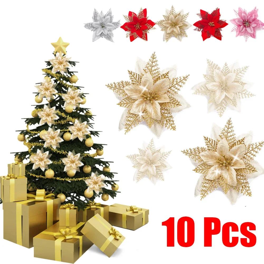 10pcs Christmas Flower Artificial Dlower Wreath Christmas Tree Decoration Party