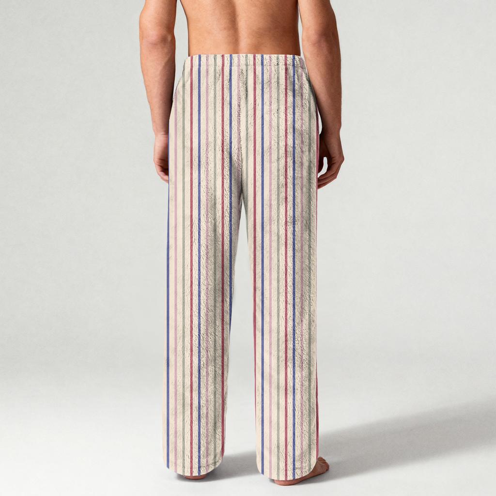 Pánské flanelové kalhoty s kapsami na stahovací šňůrku Domácí oblečení Spací kalhoty