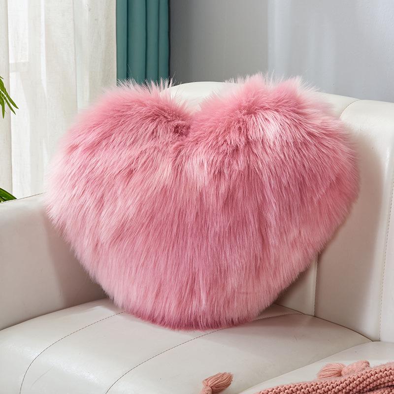 Herzförmiges rosa Plüschkissen aus Kunstwolle – Niedriges Geschenk-Kissen für Sofa oder Kopfteil 30*40cm Heart (Double-sided with Core)