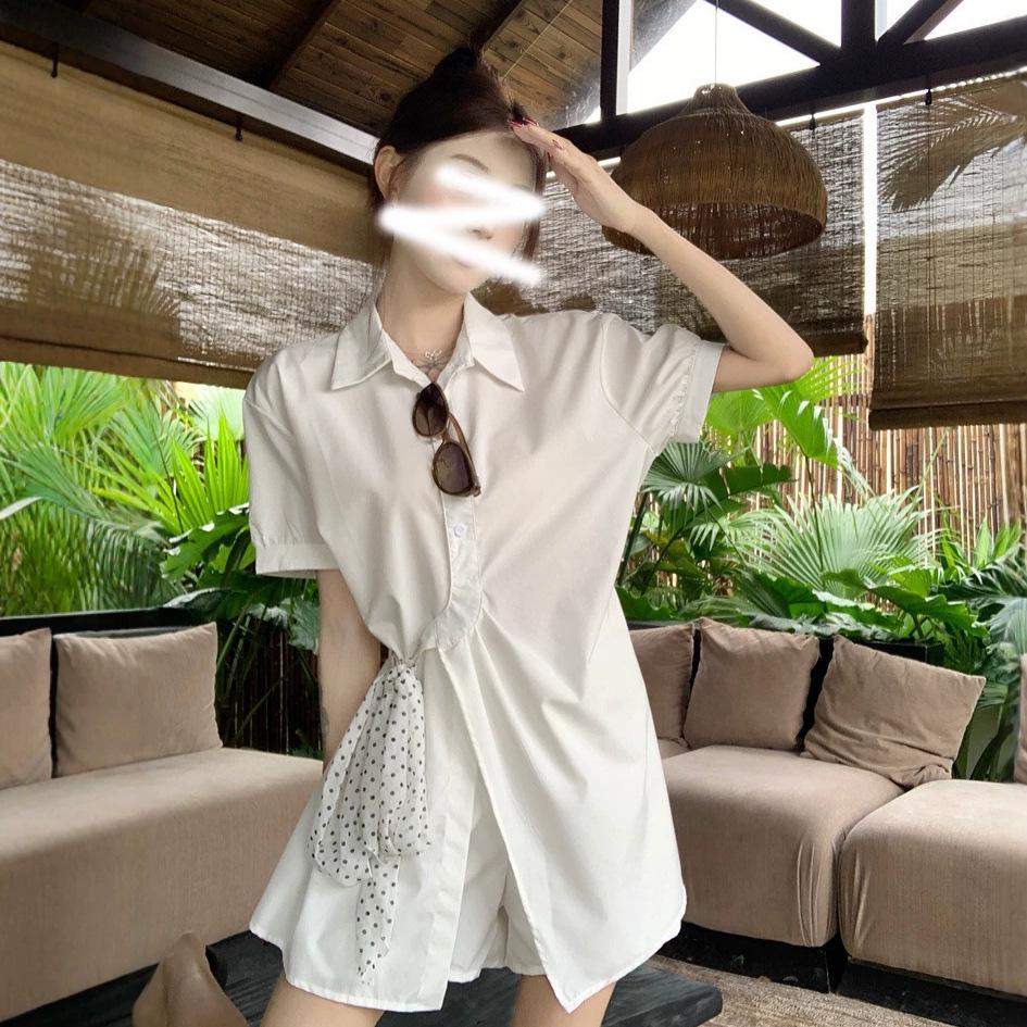 Korean fashion temperament POIO collar short-sleeved dress summer new high-waisted casual shorts personalized suit