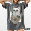 Y2K Cool Ramen Cat Graphic Tee, Funny Food Animal Shirt, Streetwear Kawaii Aesthetic Top, Cat Gift Tee
