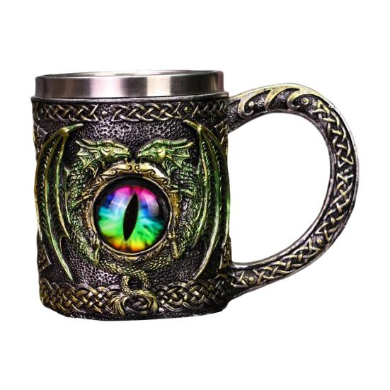 Hrnek na pivo Viking Dragon 450ml Nerezový hrnek z pryskyřice Ručně malovaný středověký hrnek na pivo Kávový čaj Dárek pro muže Fanoušci Viking Decor