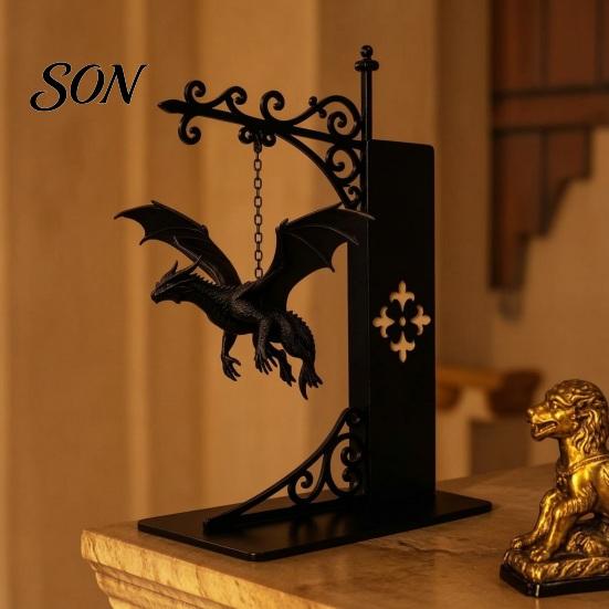 Heavy Duty Fantasy Book Holder Flying Dragon Bookshelf Light, Decorative Bookend Light for & Desk, Bookends Shelves Sculpture Support, Organizer Home