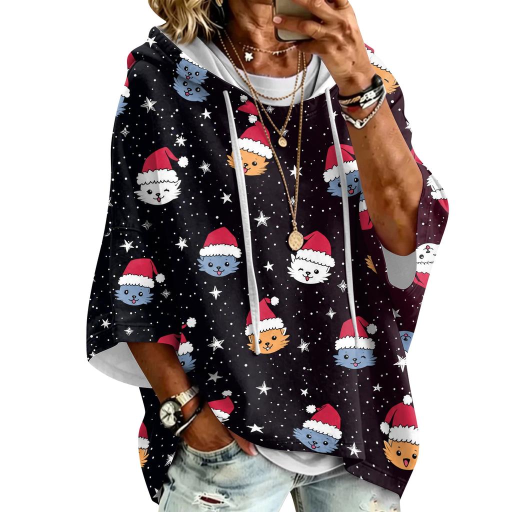 Sweat à capuche imprimé de Noël pour femme Coupe ample Haut pull décontracté