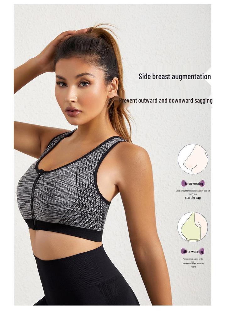 Wireless Women's Sports Bra - Quick-Dry, Shockproof, Zipper Style for Running & Yoga