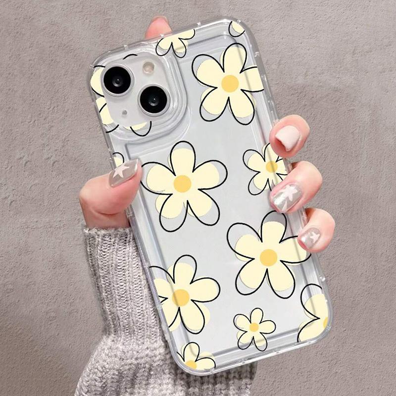 Floral Pattern Transparent Shockproof Phone Case for iPhone 11 12 13 14 15 16 17 Air Pro Max XR XS X 7 8 Plus SE2 Soft Cover