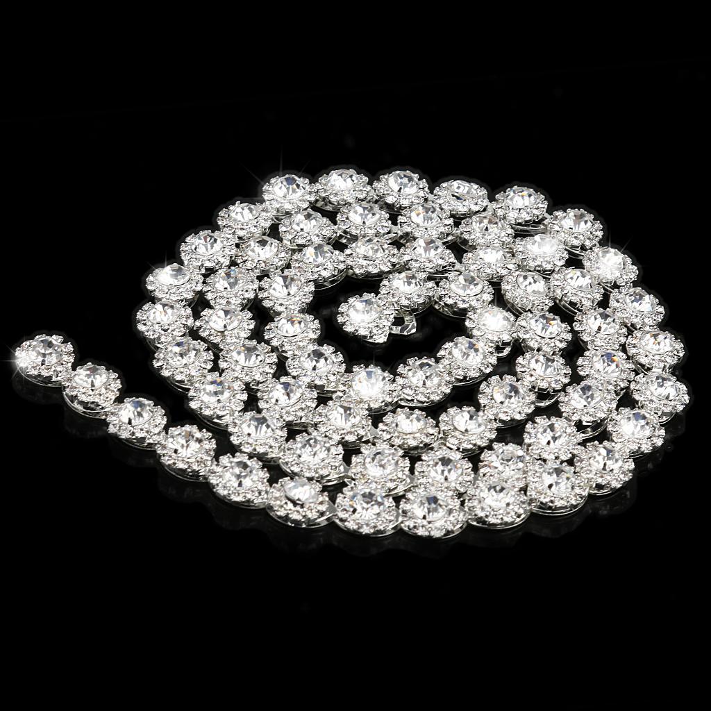1Yard Round Flower Crystal Rhinestone Chain Sewing Decor Silver