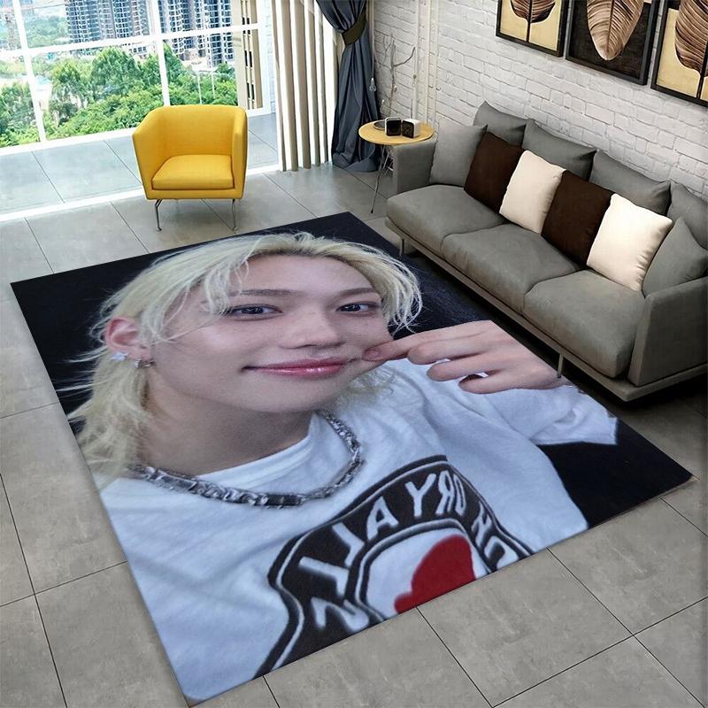 Kpop Felix Stray Kids Music star Carpet Rug for Playroom Bedroom Living Room Sofa Home Decor,kid Area Rug Non-slip Floor Mat