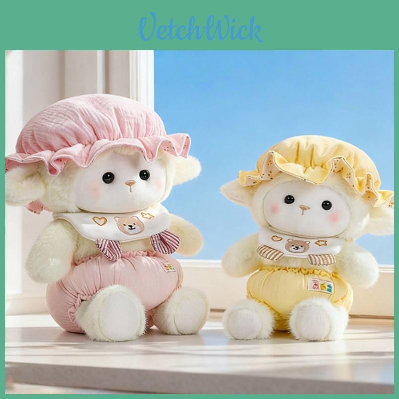 Cappello per dormire con agnellino peluche e imbottitura in cotone PP per il comfort dei bambini a letto, regalo per bambini