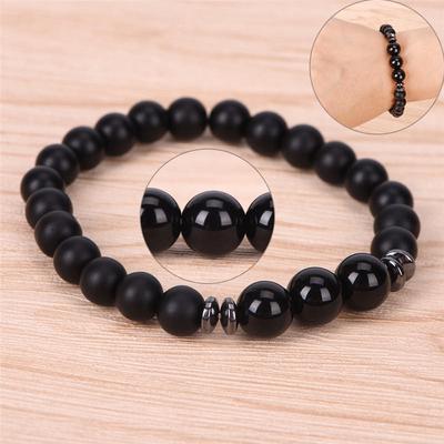 1PC Delicate Protection Yoga Beaded Stretch Bracelet Mens Black Tourmaline Matte Agate Stone