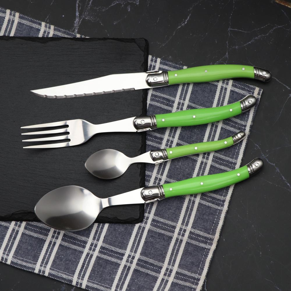 

Jaswehome 4 шт. Набор столовых приборов из нержавеющей стали Laguiole, ножи, вилки, ложки, стальная утварь, столовая посуда, набор столовых приборов зелёный