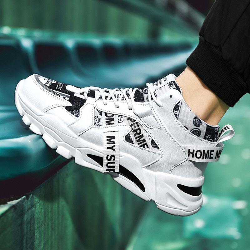 Mens High Top Basketball Shoes Trend Boys Comfortable Non-Slip Sports Shoes Unisex Thick Sole Cool Street Vulcanized Shoes