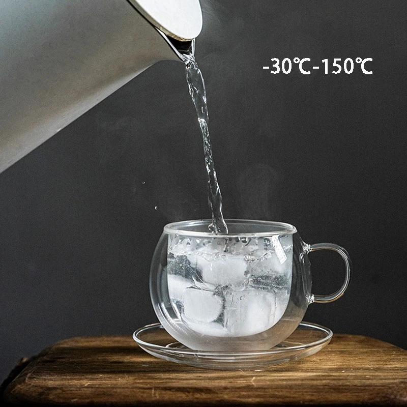 180/250ml Double-Walled Glass Coffee Cup With Spoon Clear Heat-Resistant Milk Espresso Mug With Dessert Saucer Glass Cup Set