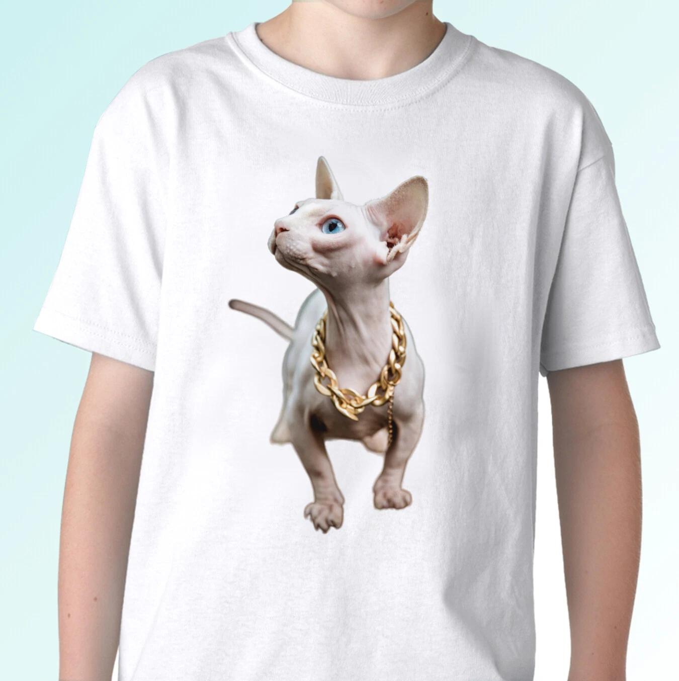 

Cat sphynx kids boys T-Shirt animal bald tee top design gift s s kids baby sizes 140