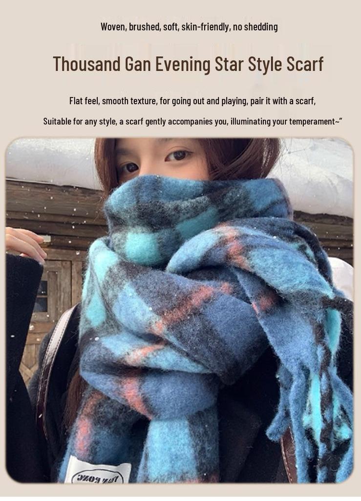 Qianqian Wanxing Knit Style Imitation Cashmere Scarf – Warm, Versatile, Korean-Style for Autumn and Winter, Available in Multiple Colors.