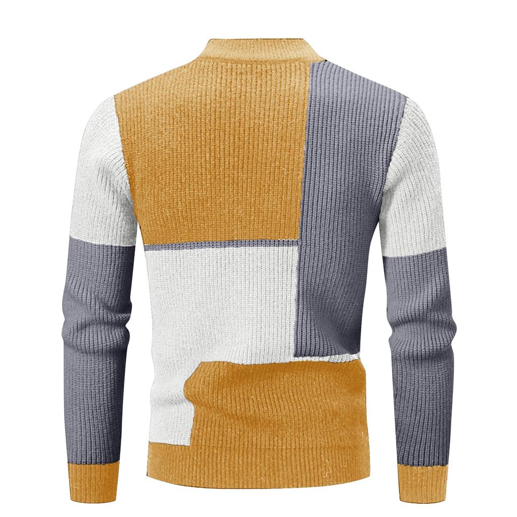 Winter Men's Half High Collar Contrasting Pullover Sweater Knit Casual Top