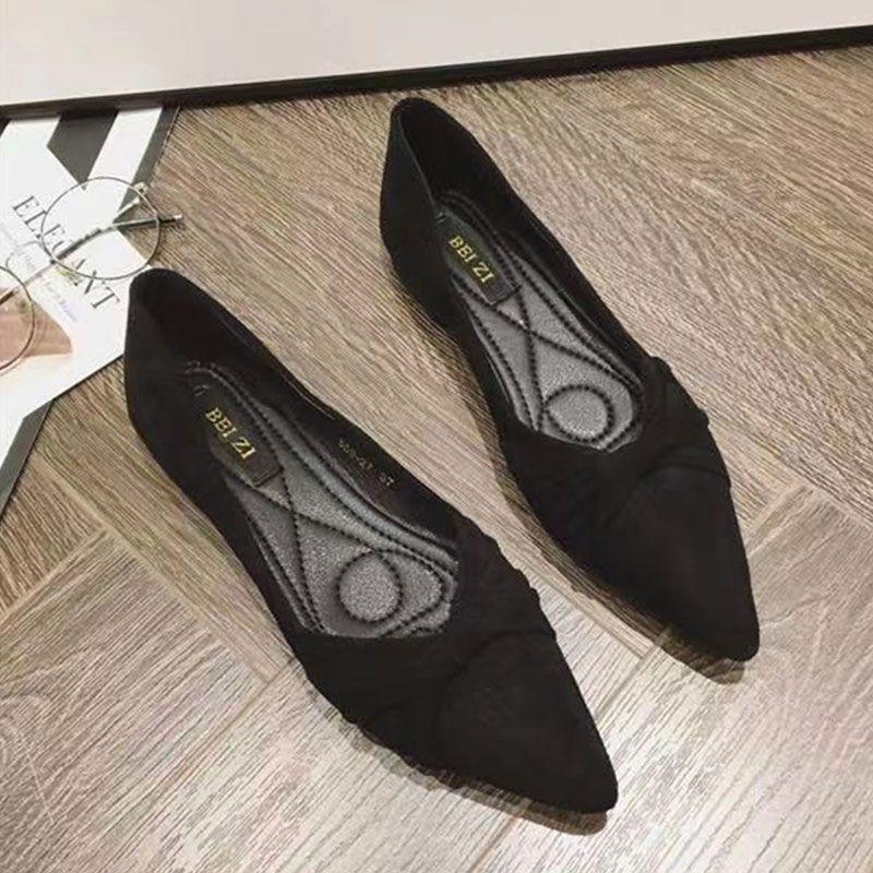 2025 Spring and Autumn New Versatile Flat-bottomed Pointed Women's Shoes Black Work Single Shoes Women's Gentle Wind Fashion Soft Sole Women