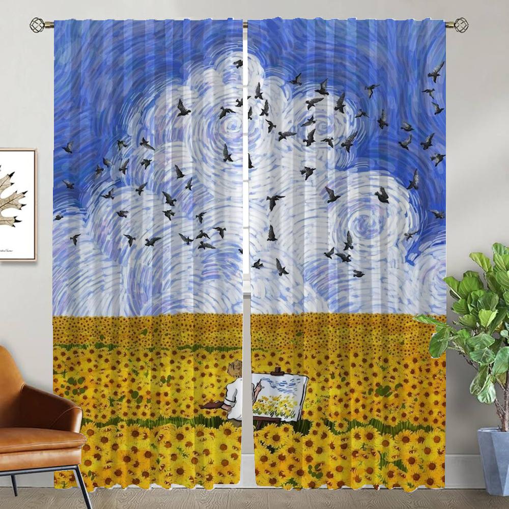 

Блэкаут шторы для гостиной Ван Гог оконная занавеска перегородка шторы тюль для спальни украшение на Хэллоуин кухня камера W107xH183cmx2pcs-CL