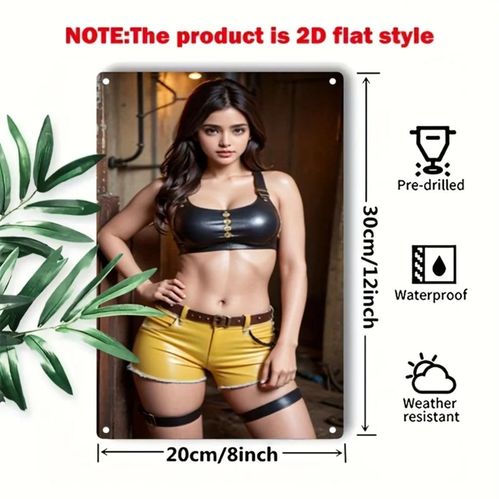 Iron Action Heroine Metal Wall Art Sign, 2D Flat Durable Decor for Home Bar Man Cave