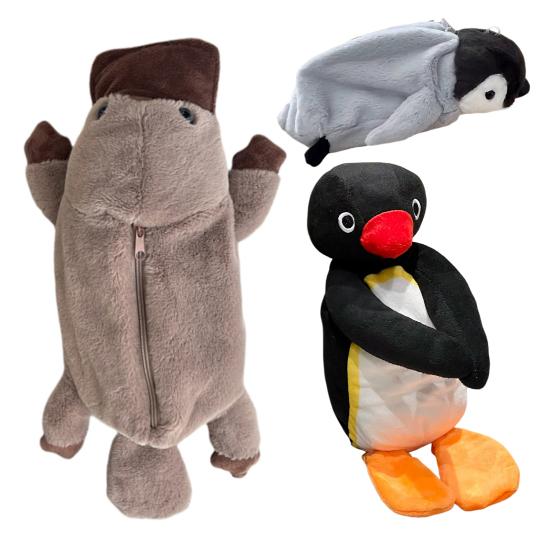 Uroczy Pingwin Etui na Ołówki Pluszowe Zwierzątko Etui na Ołówki Zapinane na Zamek Miękki Materiał Etui z Dzióbkiem Kaczki dla Dzieci na Długopisy Ołówki Artykuły Szkolne