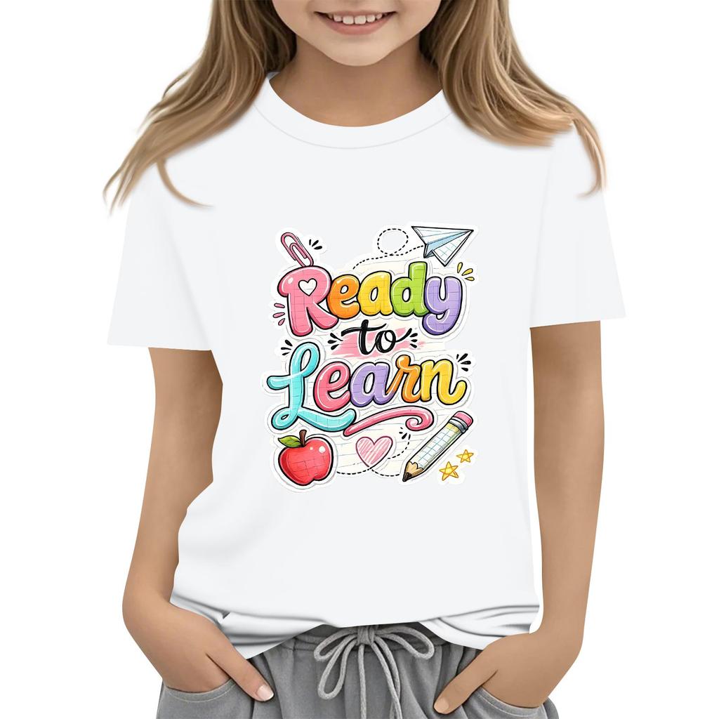 Children's Casual and Fashionable Round-Neck Printed Short-Sleeve Top for Back-to-School