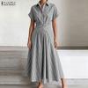 ZANZEA Womens Casual Turn Down Collar Polka Dot Print Short Sleeve Dress