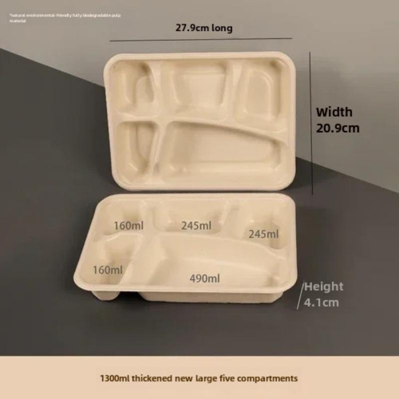 Caja de embalaje desechable para entrega dividida, 10 unidades, gran capacidad, papel de cuadrícula múltiple, cajas para el almuerzo, respetuosas con el medio ambiente, para microondas