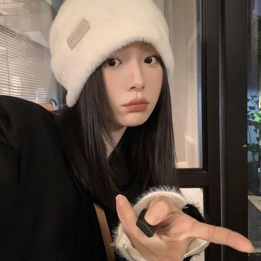 Cappello da pescatore in peluche da donna: Pelliccia di coniglio calda invernale, copriviso, ampia circonferenza della testa, protezione dal freddo grazie alla pelliccia piccola.