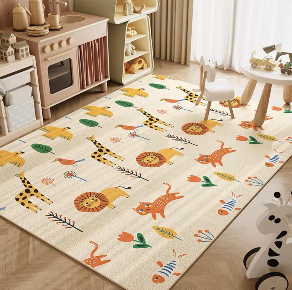 Children's Cartoon Velvet Rug - Absorbent, Non-Slip Floor Mat for Living Room and Bedroom